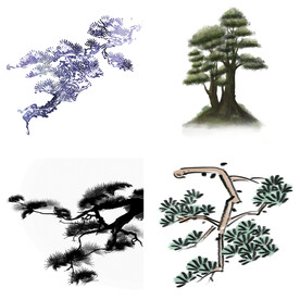 中国风水墨松树松枝迎客松水墨画