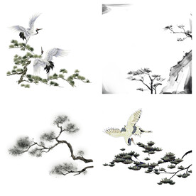 中国风水墨松树松枝迎客松水墨画