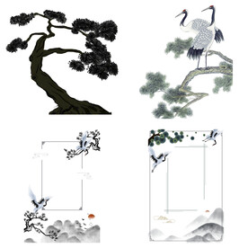 中国风水墨松树松枝迎客松水墨画