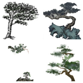 中国风水墨松树松枝迎客松水墨画