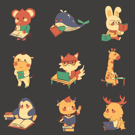 可爱小动物阅读学习看书