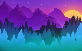 紫色高山树林插画风格背景