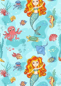 美人鱼海底卡通蓝色系