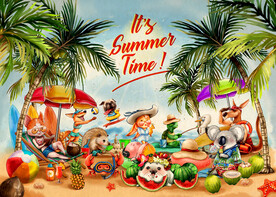 夏日复古沙滩动物png合集