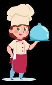 手绘卡通人物女厨师端着一盘菜