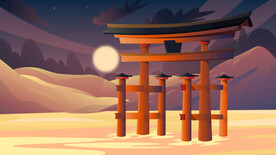 日落湖面上的建筑