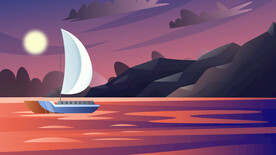 落日下海上船只插画图片