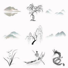 简约古风中国风水墨风黑白素材