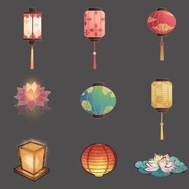 古风中国风国潮灯笼荷花荷叶