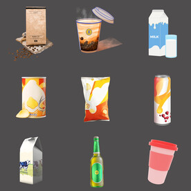 咖啡薯片牛奶啤酒空白包装模型