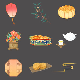 八月十五中秋节灯笼月饼素材