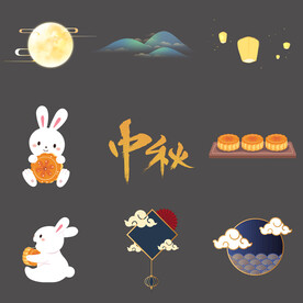 中秋节月亮孔明灯月兔月饼