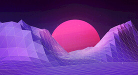 紫色夜晚圆月高山插画风格背景