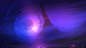 紫色光线高山插画风格背景