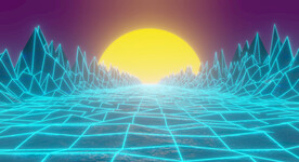 蓝色光线高山插画风格背景