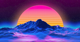 蓝色光线高山插画风格背景