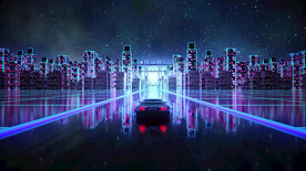 夜晚城市高楼大厦汽车插画背景