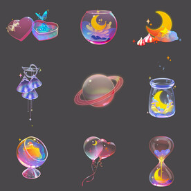 梦幻透明质感宇宙星星月亮气球