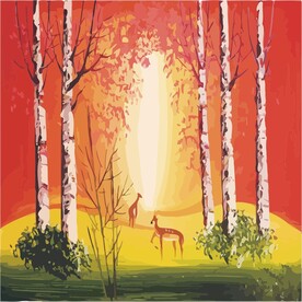 黄昏小鹿矢量堆叠水彩效果