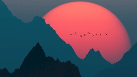 高山树林插画风格背景