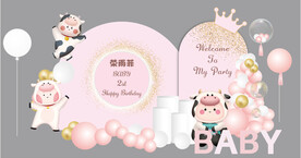 粉色小奶牛简约皇冠生日宴