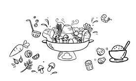 火锅线描插画