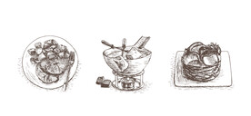 西餐美食线描插画