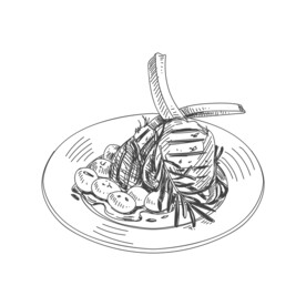 烤羊排线描插画