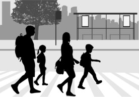 街道行人剪影插画