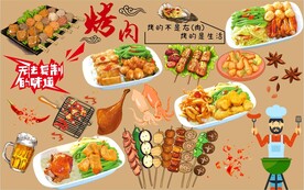 烤肉饭背景墙图片