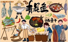 青花鱼背景墙图片