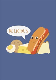 美味早餐热狗鸡蛋芝士面包