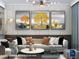 发财树线条麋鹿装饰画