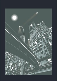 城市夜景高楼大厦飞机月亮