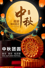 中秋赏月吃月饼海报