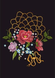 蝴蝶结大红花小碎花刺绣