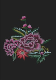 花卉大红花绿叶刺绣