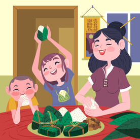欢乐包粽子插画海报