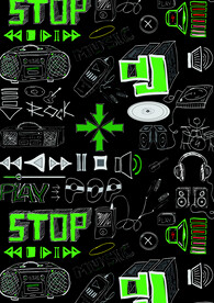 绿色系架子鼓音乐涂鸦音箱耳机说