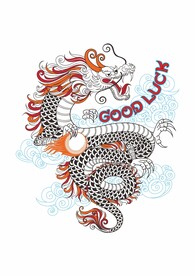 橙色黑白幸运之龙翔云飞翔