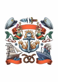 海上军人美人鱼船锚轮船