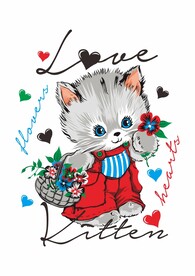 乡间小猫小红花小花篮