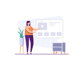  紫色调扁平风格的人物活动场景