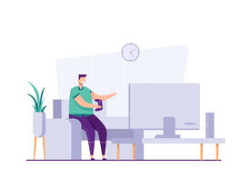  紫色调扁平风格的人物活动场景