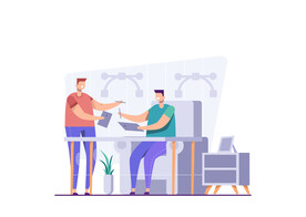 紫色调扁平风格的人物活动场景