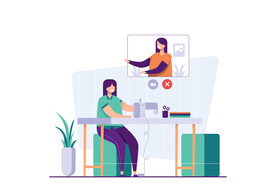 紫色调扁平风格的人物活动场景