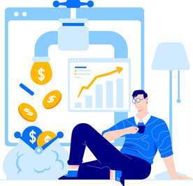 蓝色调扁平风格的人物活动场景