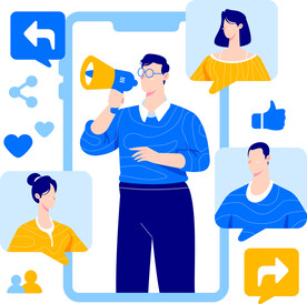 蓝色调扁平风格的人物活动场景