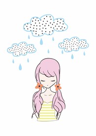 马尾小女生雨天云朵
