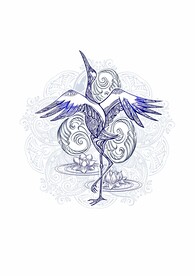 国风手绘 丹顶鹤 仙鹤 莲花台